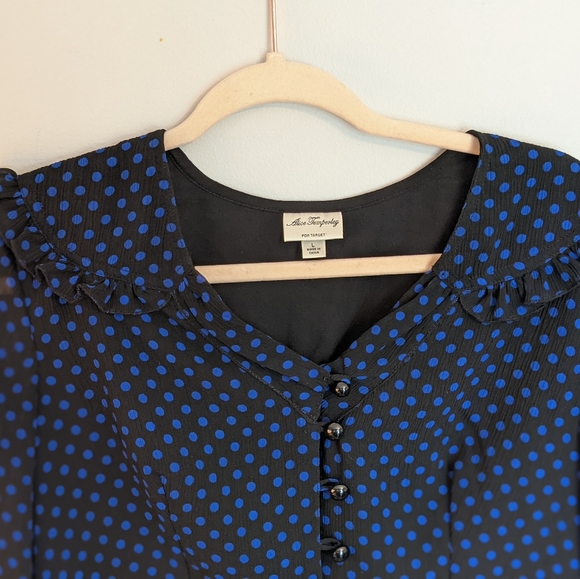 Blue and Black Polka Dot Blouse - Picture 5 of 8